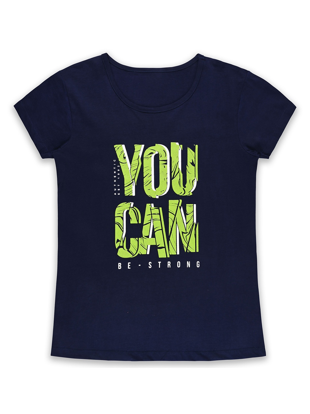 

Wish Karo Women Typography Printed Round Neck Cotton T-shirt, Navy blue