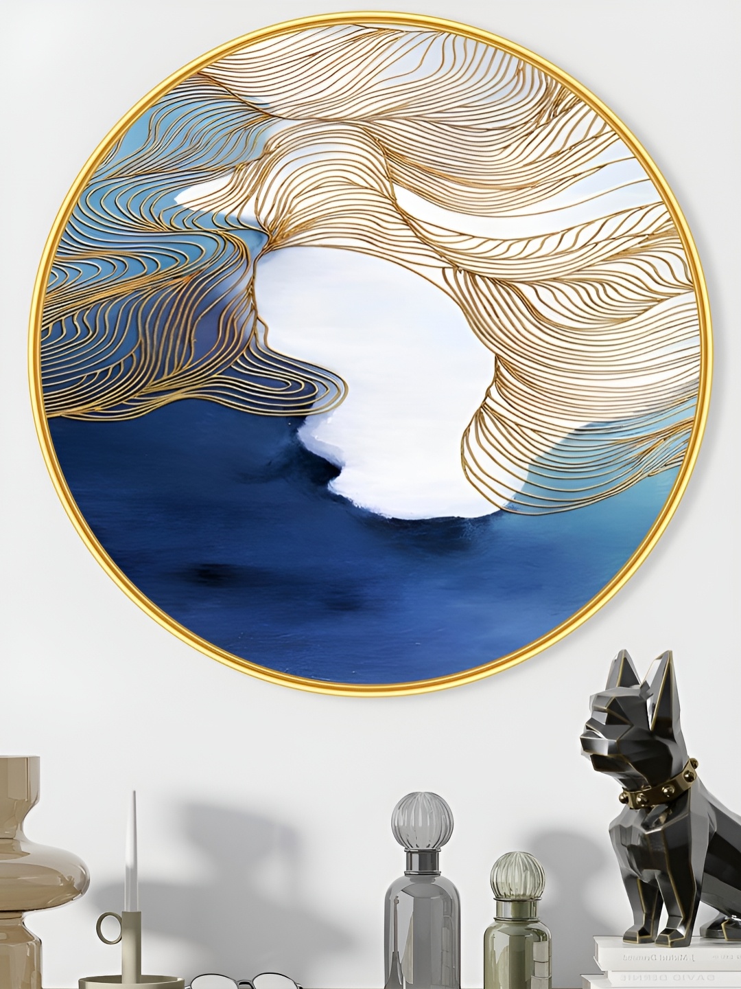 

SAF Blue & Gold-Toned Abstract Synthetic Wood Wall Paintings, White