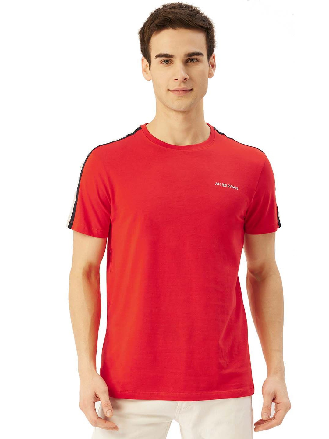 

AMSWAN Men Printed Applique T-shirt, Red