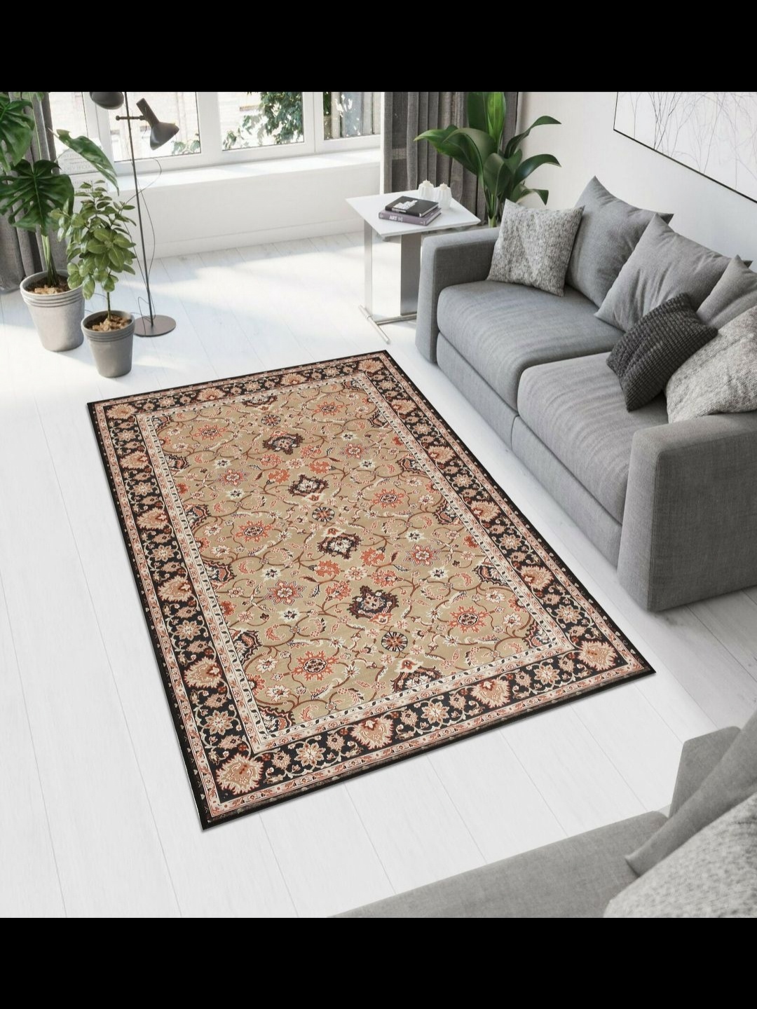 

MAA HOME CONCEPT Beige Floral Anti-Skid Woollen Carpet