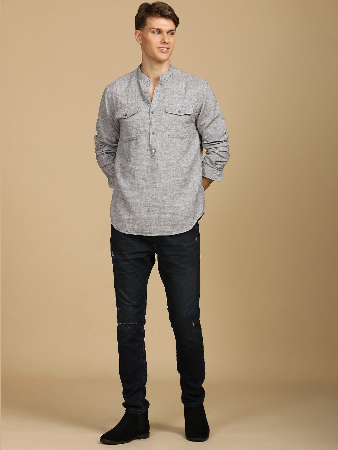 

Erod - Melange Pocketed Shirt - Grey