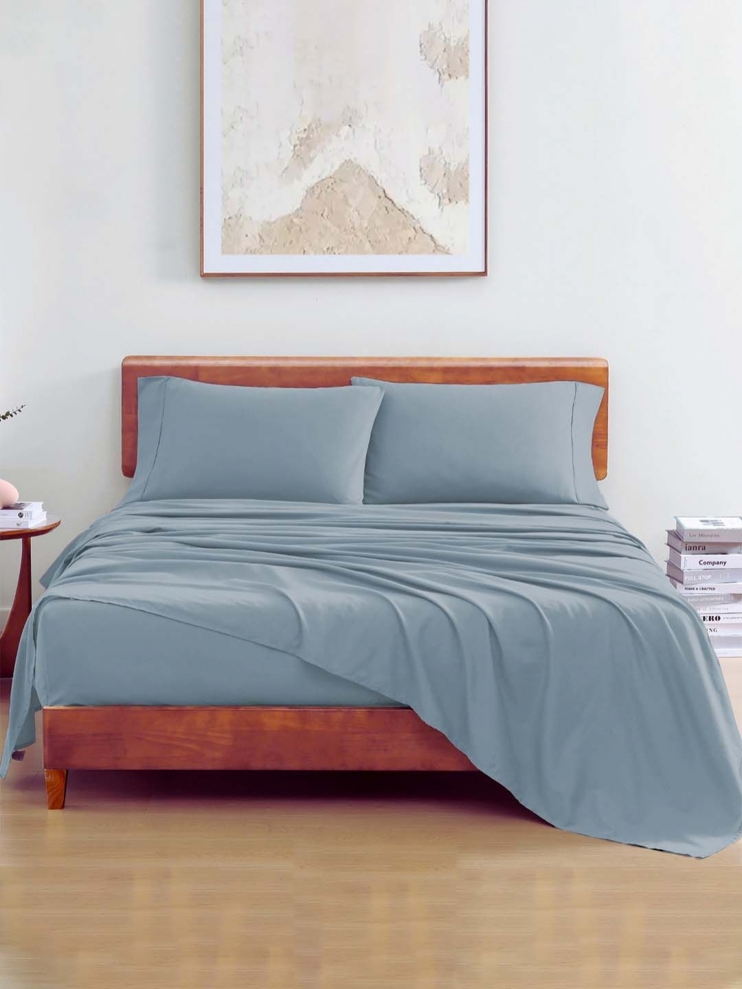 

LANE LINEN Blue 144 TC King Bedsheet with 2 Pillow Covers