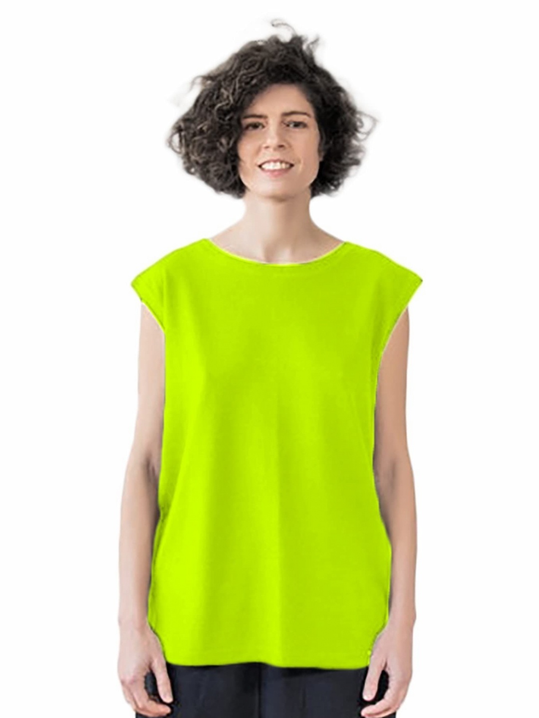

NOTWILD Women Solid Round Neck Cotton T-shirt, Lime green