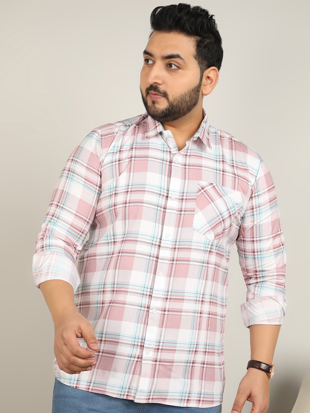 

ADWYN PETER Men Classic Tartan Checks Opaque Checked Casual Shirt, Pink