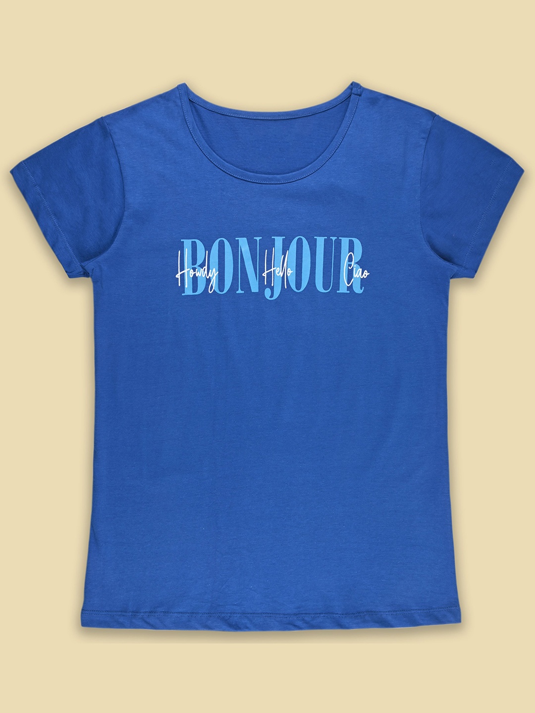

Wish Karo Women Typography Printed Round Neck Cotton T-shirt, Blue
