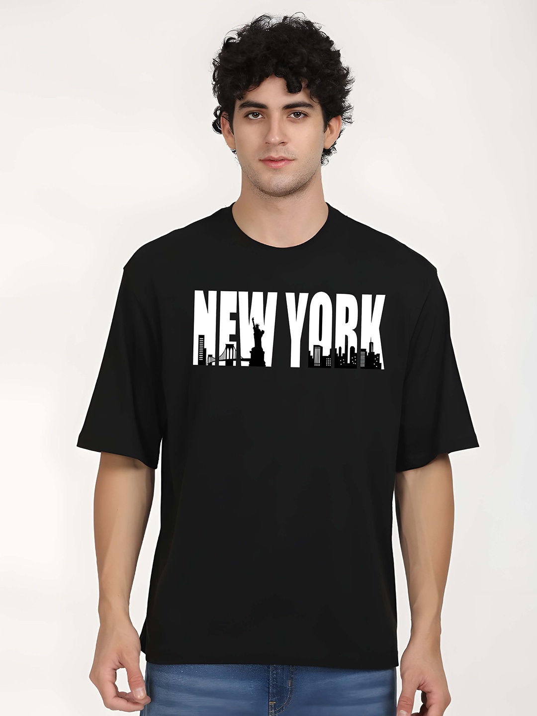

Krimmple Men Drop-Shoulder Sleeves Pure Cotton T-shirt, Black