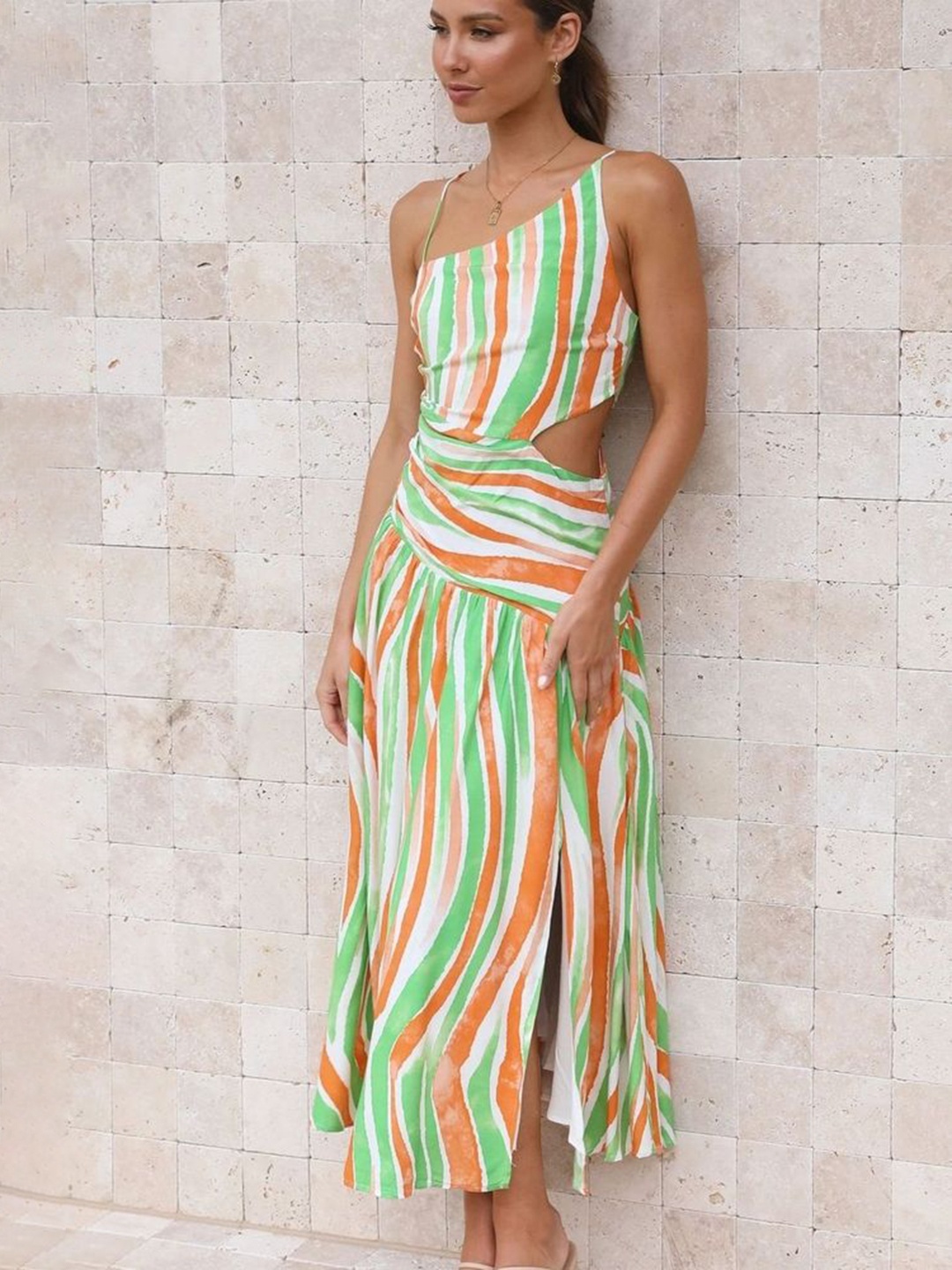 

LULU & SKY Striped Drop-Waist Midi Dress, Green