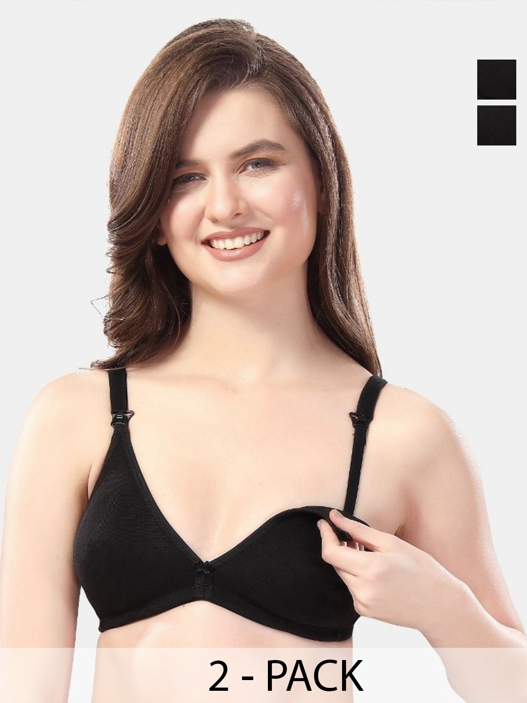 

Fabme Women Pack of 2 Half Coverage Non-Wired and Non Padded Maternity Bra, Black