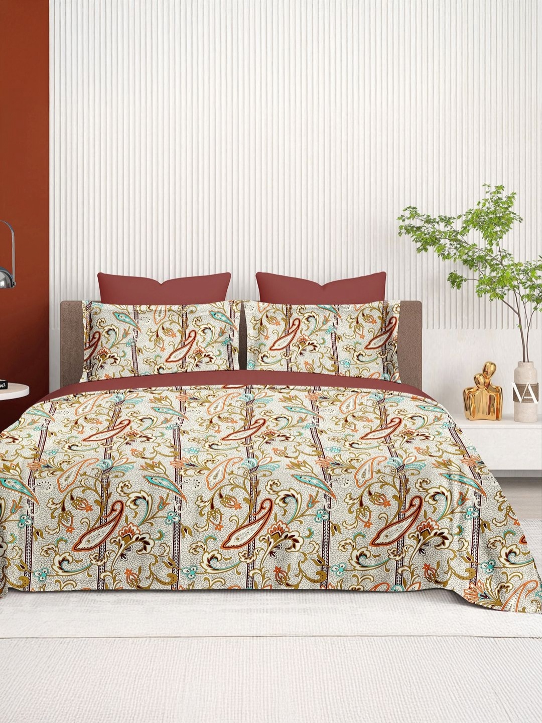 

Aura Brown & Blue Ethnic Motifs 140 TC King Bedsheet with 2 Pillow Covers