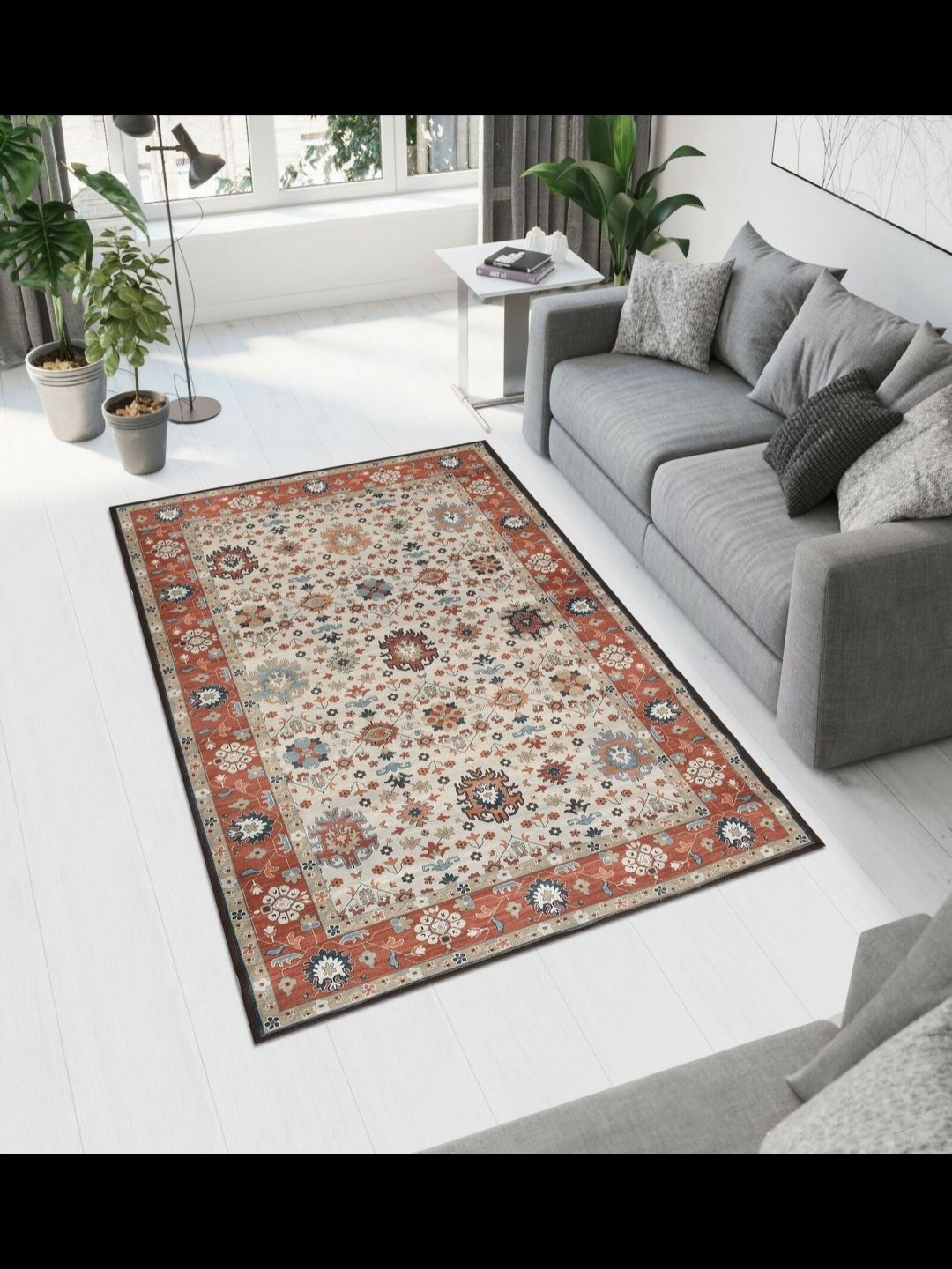 

MAA HOME CONCEPT Beige Floral Anti-Skid Woollen Carpet