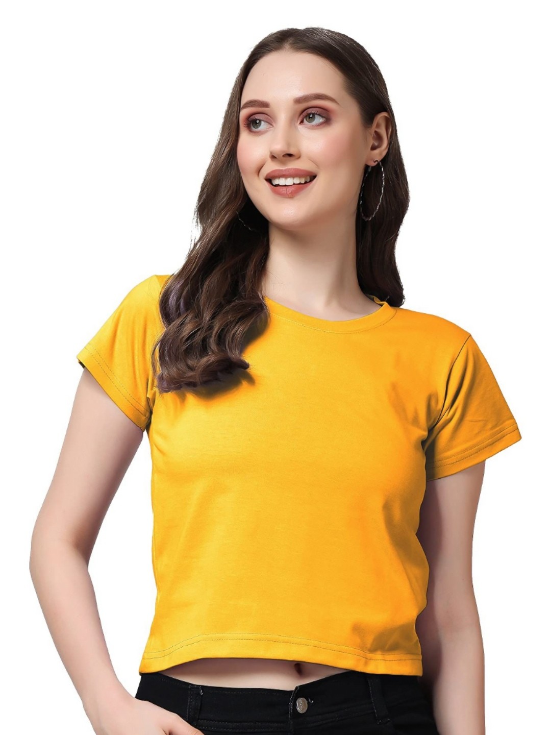 

NOTWILD Women Solid Round Neck Cotton Boxy T-shirt, Yellow