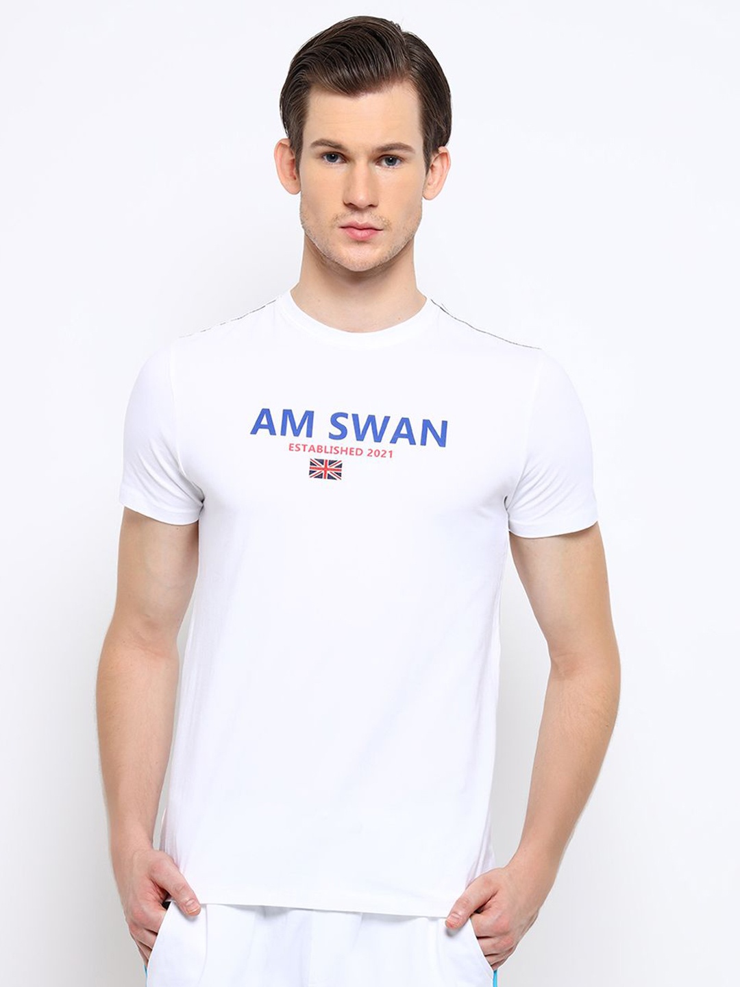 

AMSWAN Men Typography Printed T-shirt, White