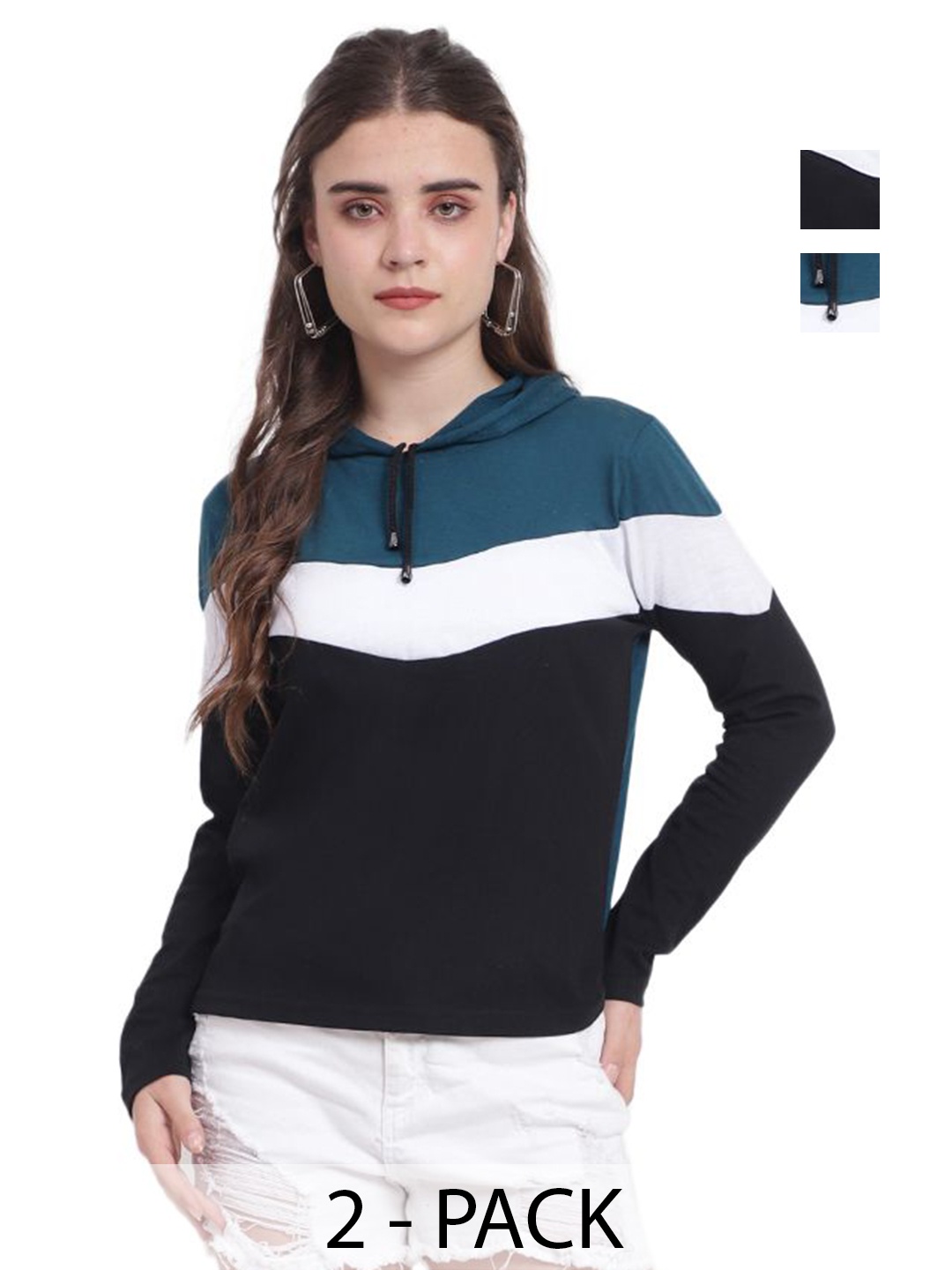 

DEEPMAYRA COLLECTION Women 2 Colourblocked V-Neck T-shirt, Multi