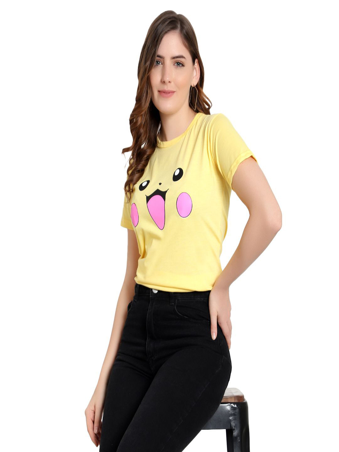 

DEEPMAYRA COLLECTION Women Printed Cotton T shirts, Yellow
