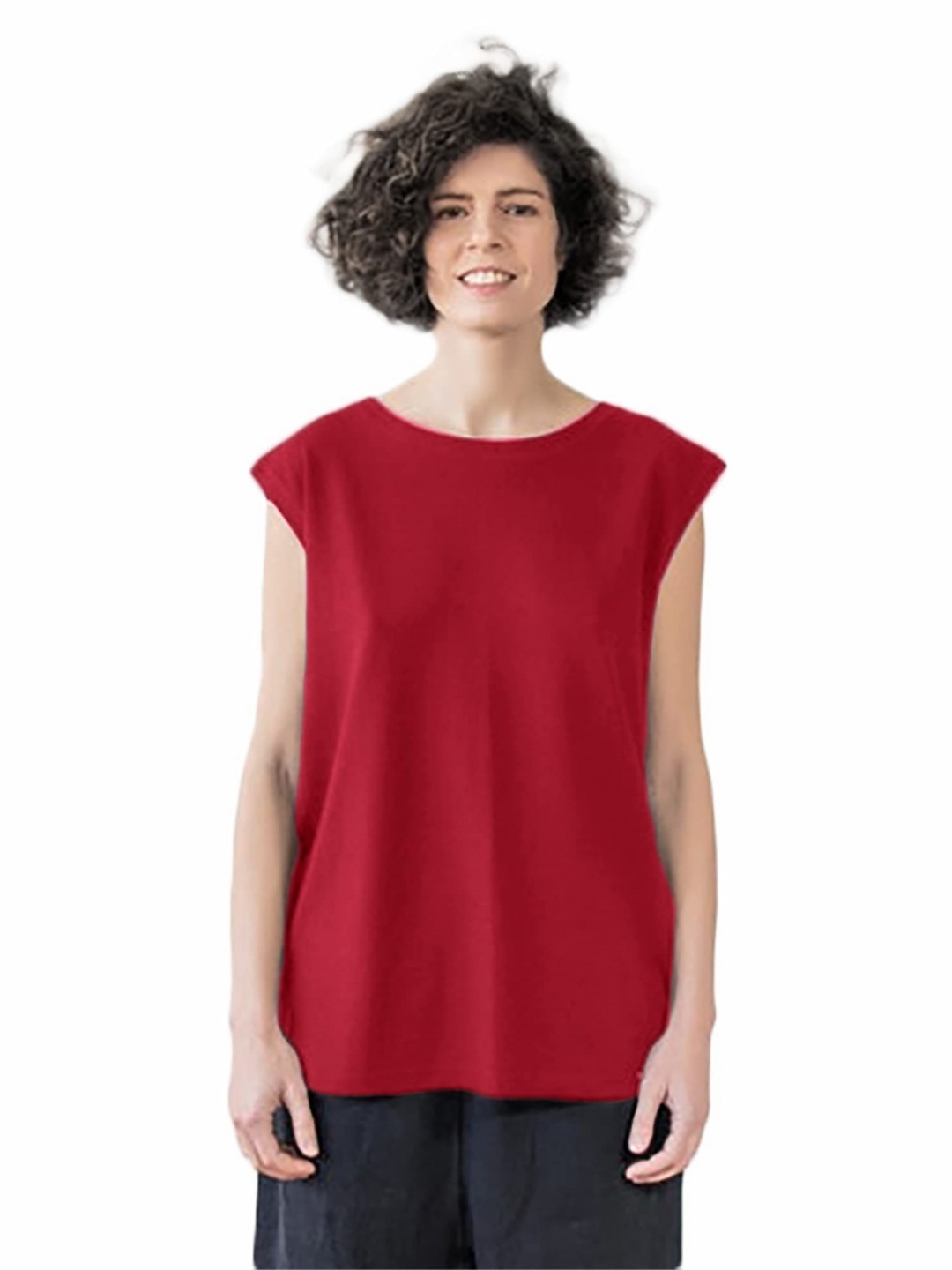 

NOTWILD Women Solid Round Neck Cotton T-shirt, Red