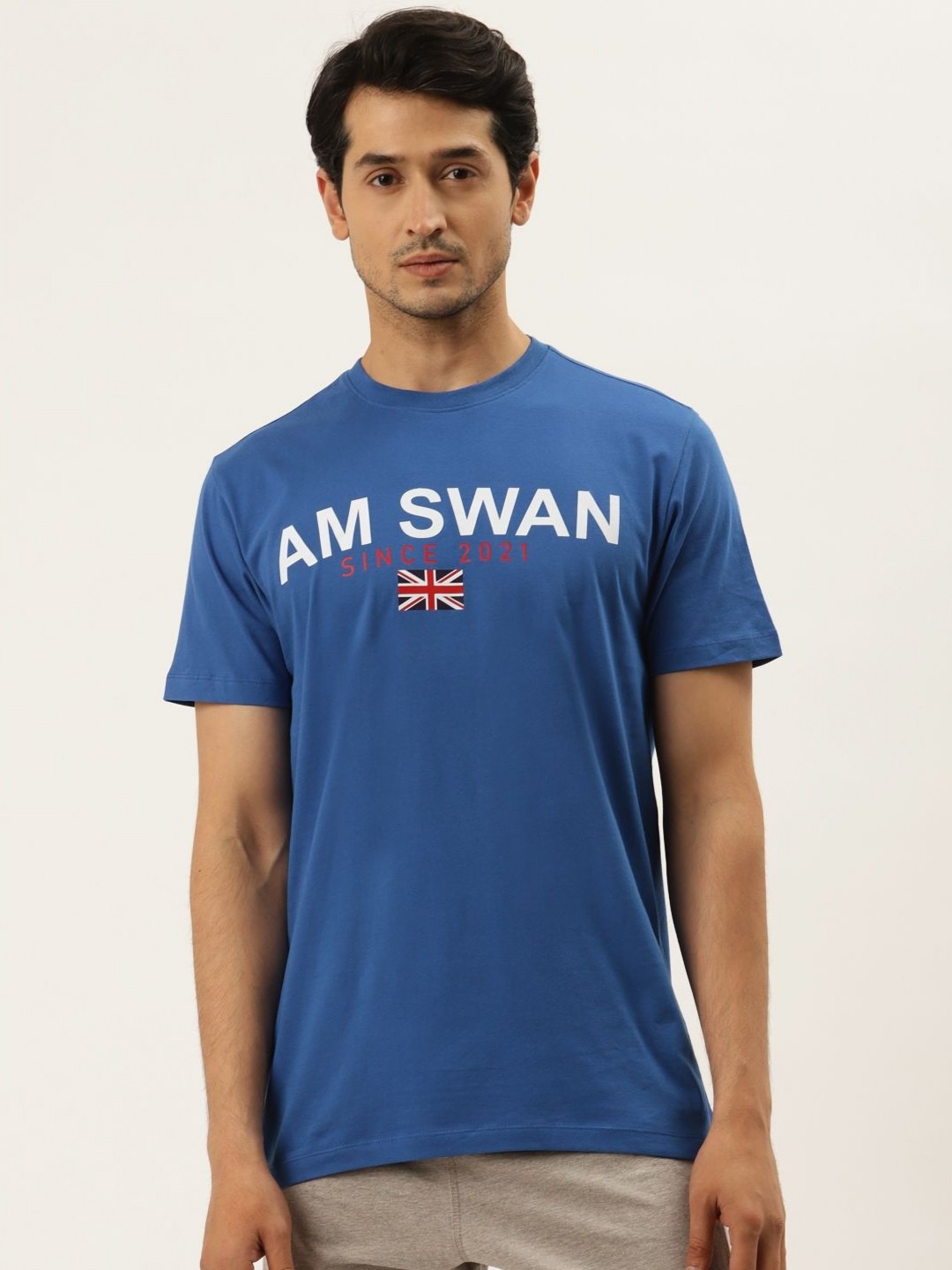 

AMSWAN Men Printed Applique T-shirt, Blue