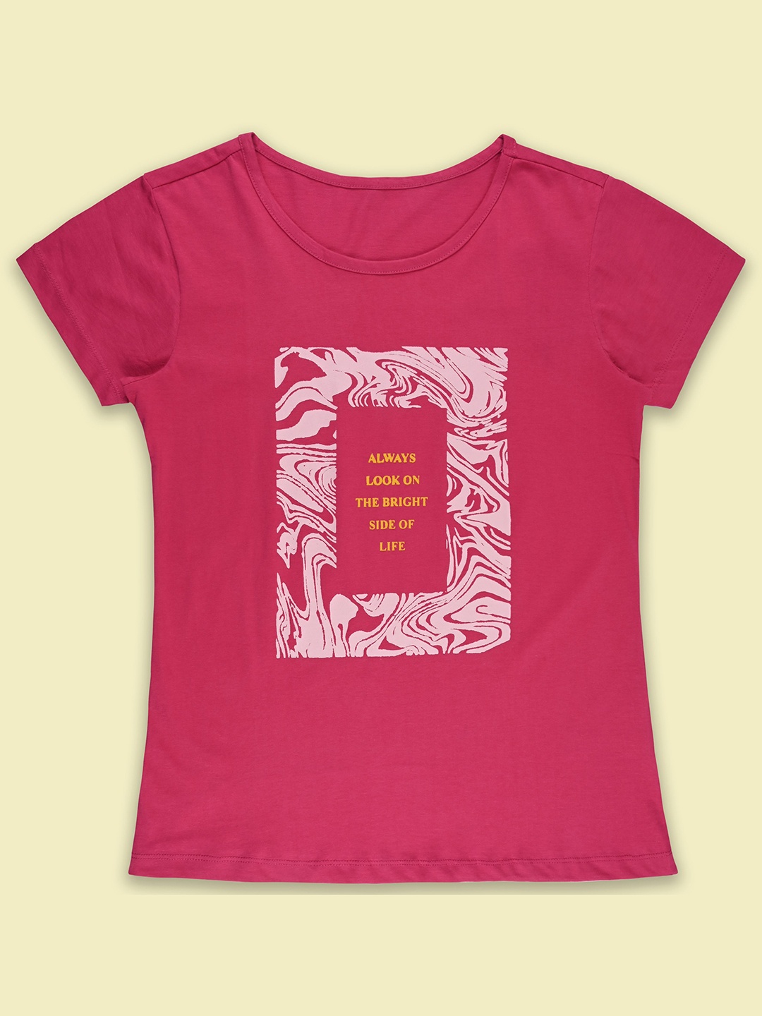 

Wish Karo Women Graphic Printed Round Neck Cotton T-shirt, Pink