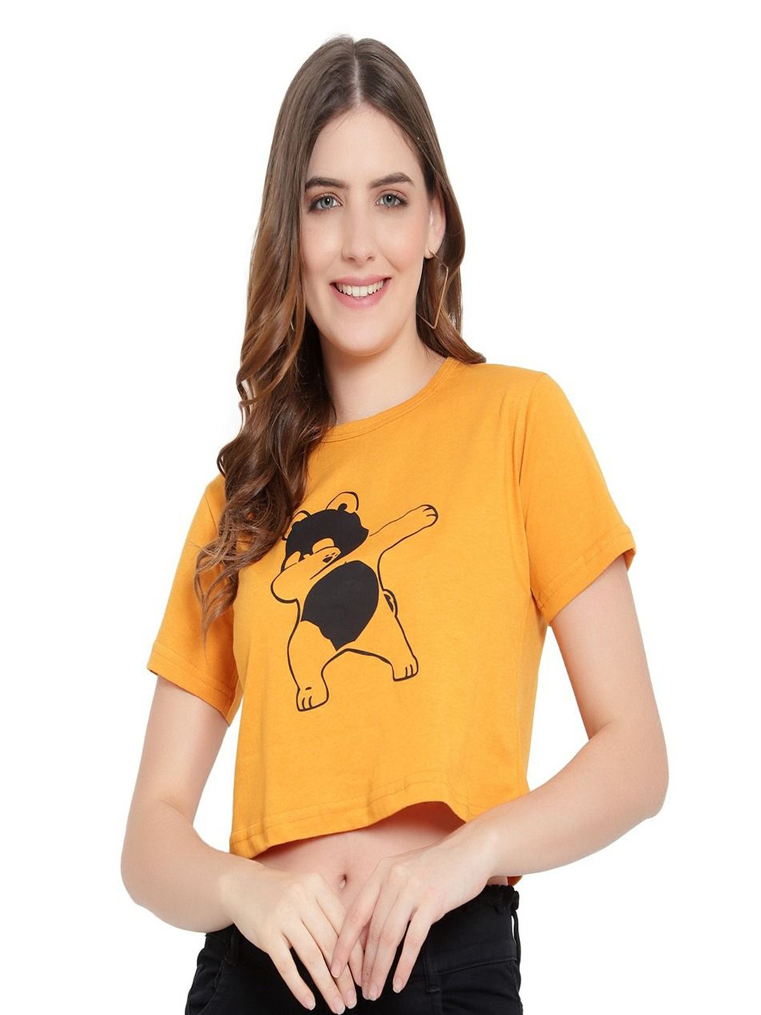 

DEEPMAYRA COLLECTION Women Printed Cotton T shirts, Mustard