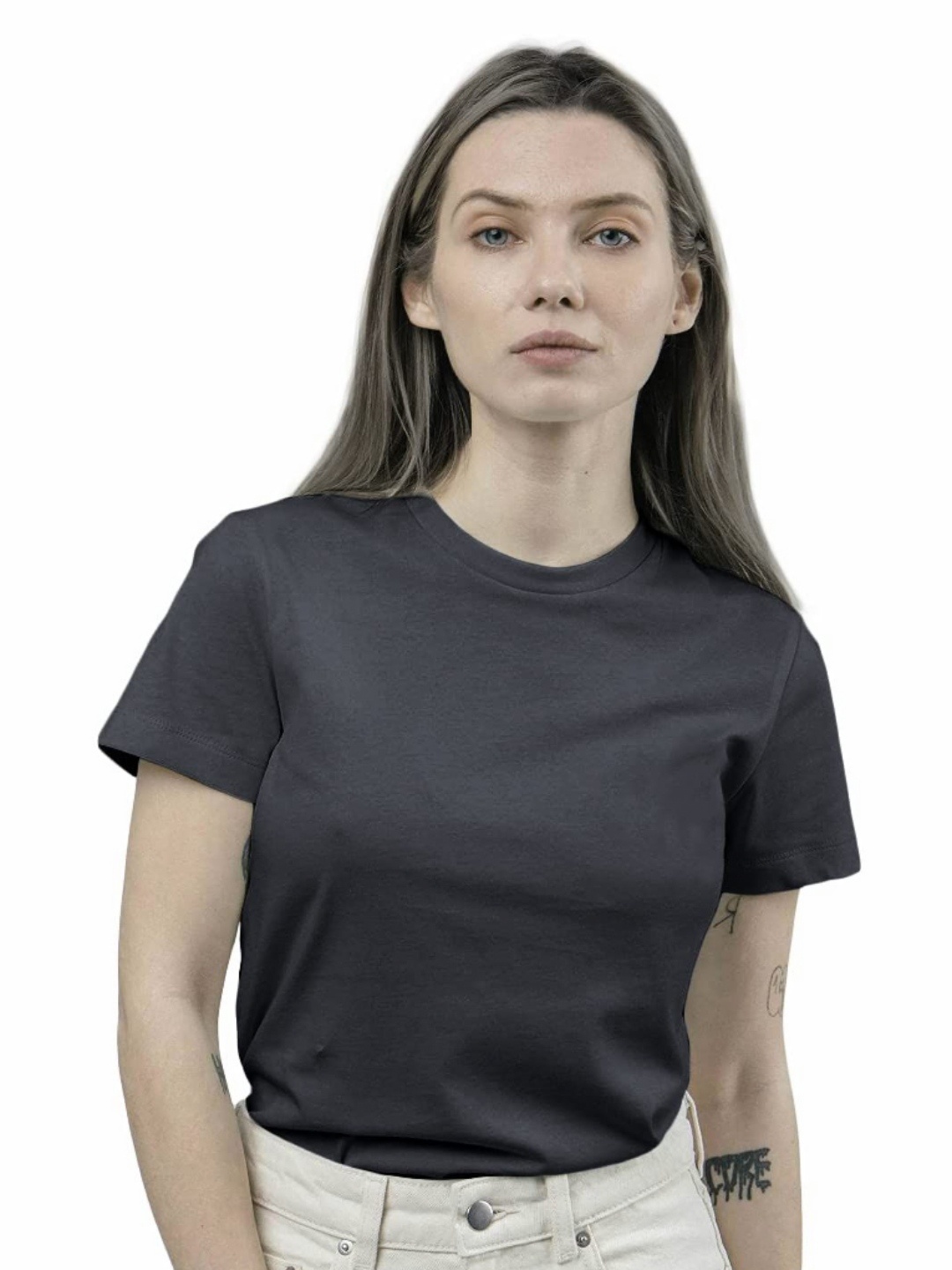 

NOTWILD Women Solid Round Neck Cotton T-shirt, Black