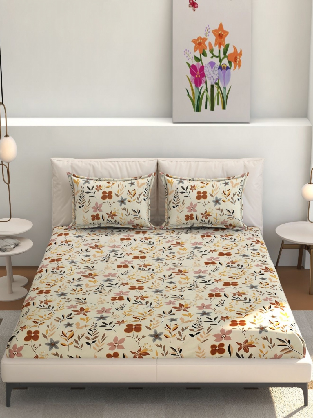 

CHHILAKIYA Multicoloured Floral 210 TC Queen Bedsheet with 2 Pillow Covers, Multi