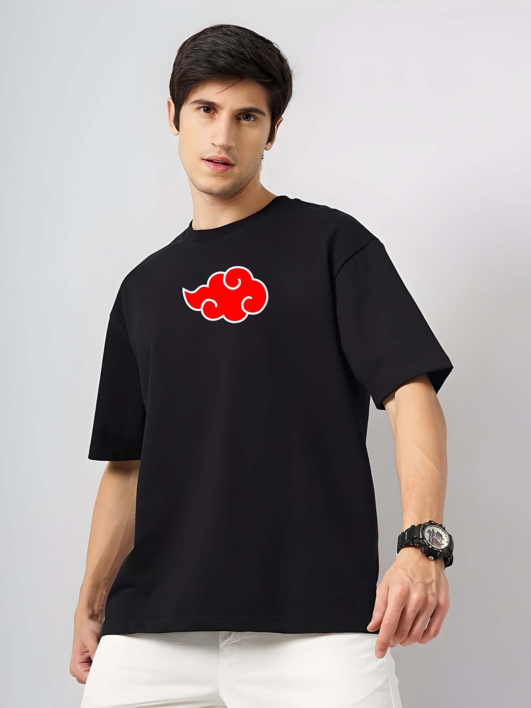 

Moda Rapido Men Drop-Shoulder Sleeves Pure Cotton T-shirt, Black