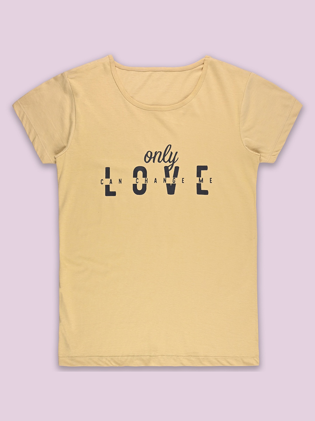 

Wish Karo Women Typography Printed Round Neck Cotton T-shirt, Yellow