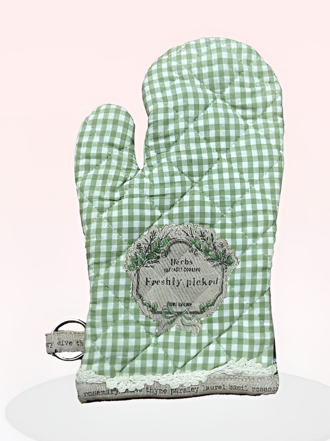 

SAJAVAT White & Green Checked Pure Cotton Oven Glove