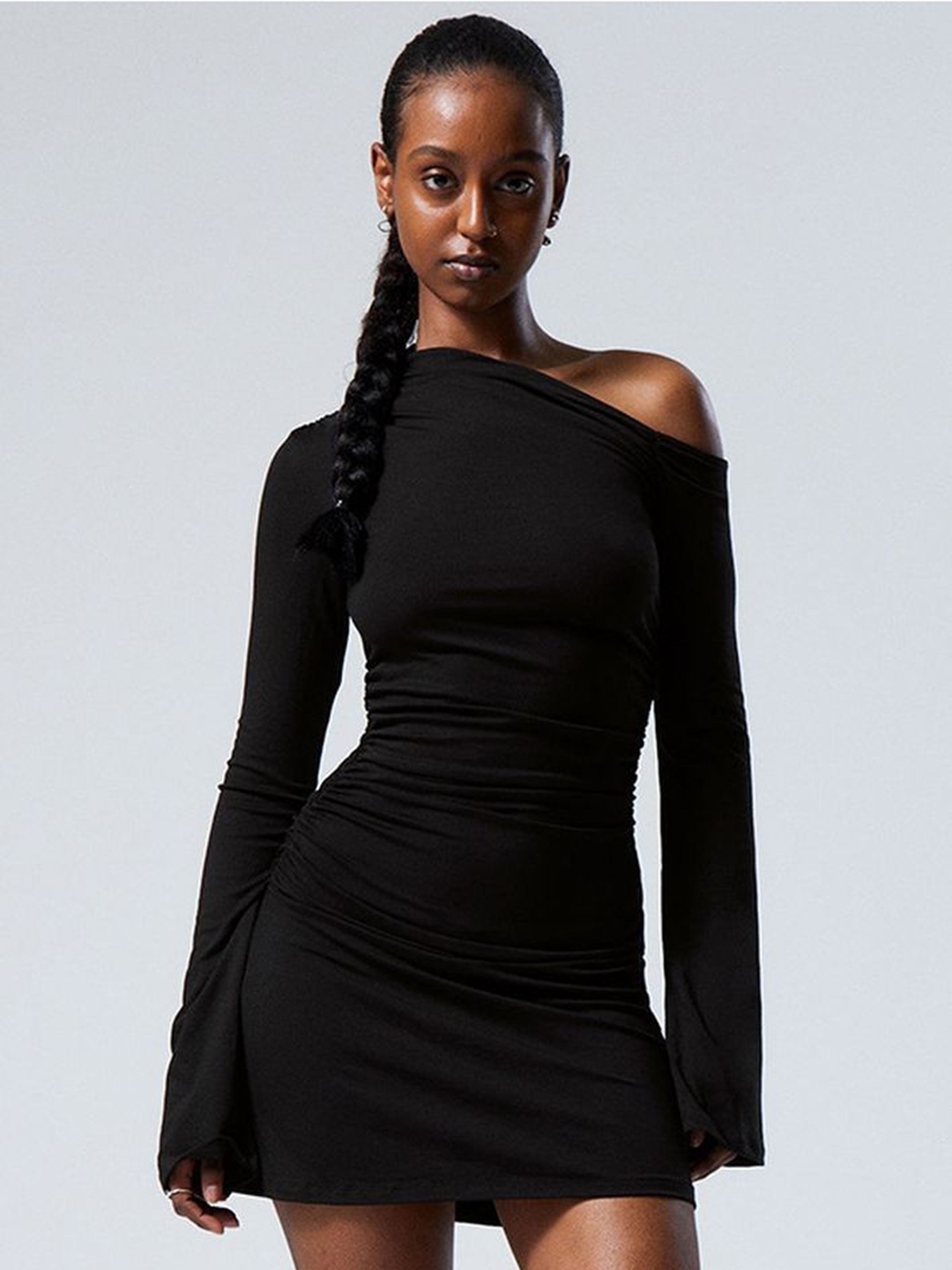 

LULU & SKY One Shoulder Bodycon Mini Dress With Ruched Detail, Black