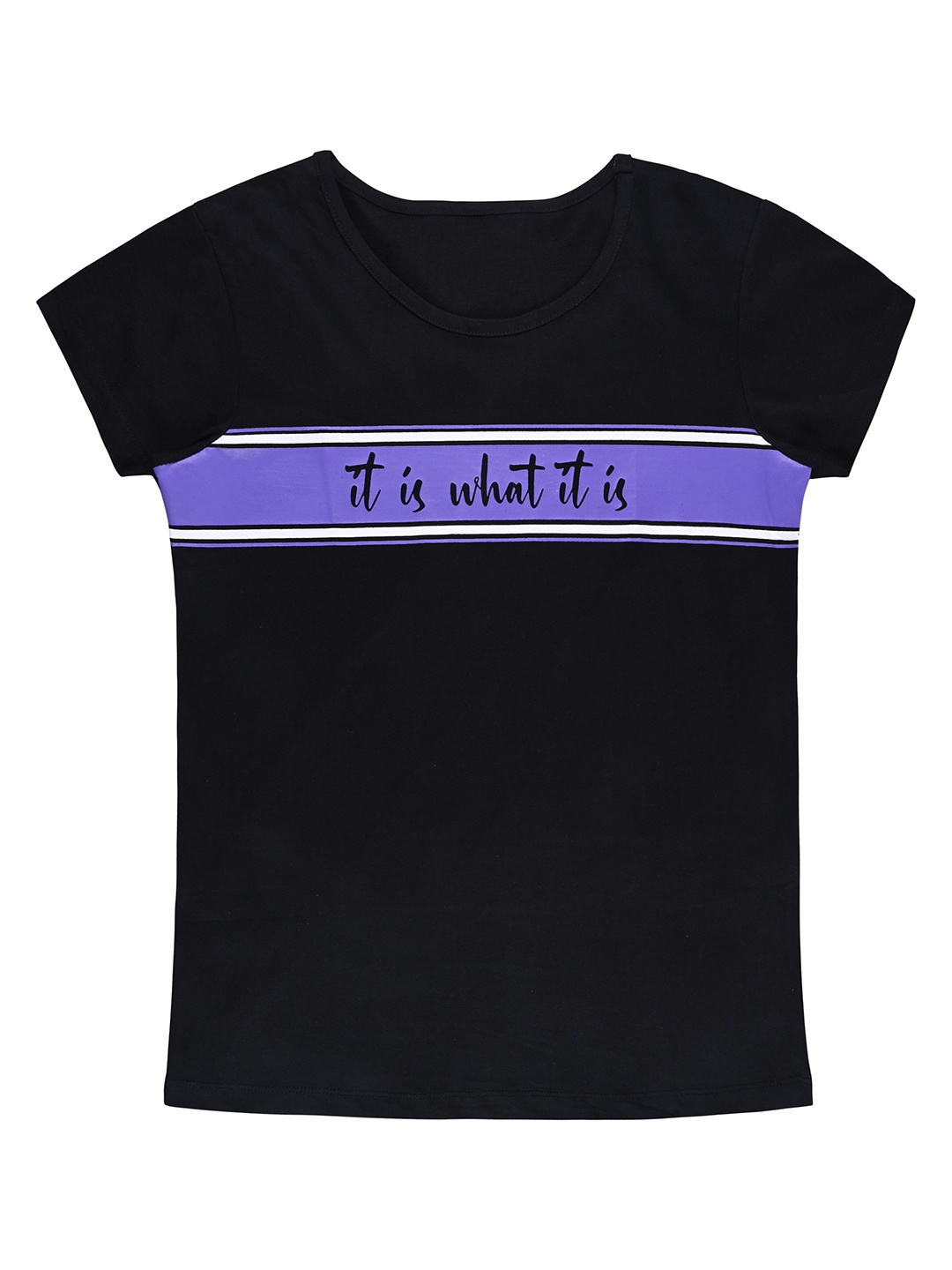 

Wish Karo Women Typography Printed Round Neck Cotton T-shirt, Navy blue