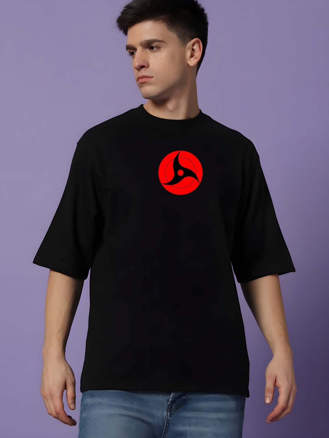 

Moda Rapido Men Drop-Shoulder Sleeves Pure Cotton T-shirt, Black