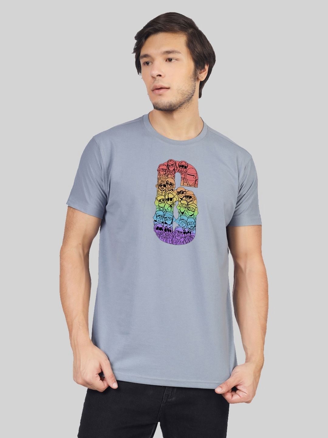 

Greylongg Men Graphic Printed Round Neck T-shirt, Grey
