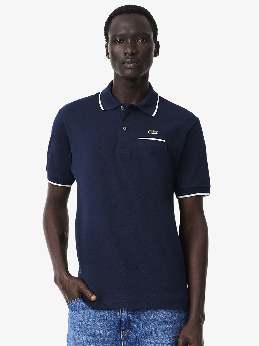 

Lacoste Men Polo Collar Applique T-shirt, Navy blue