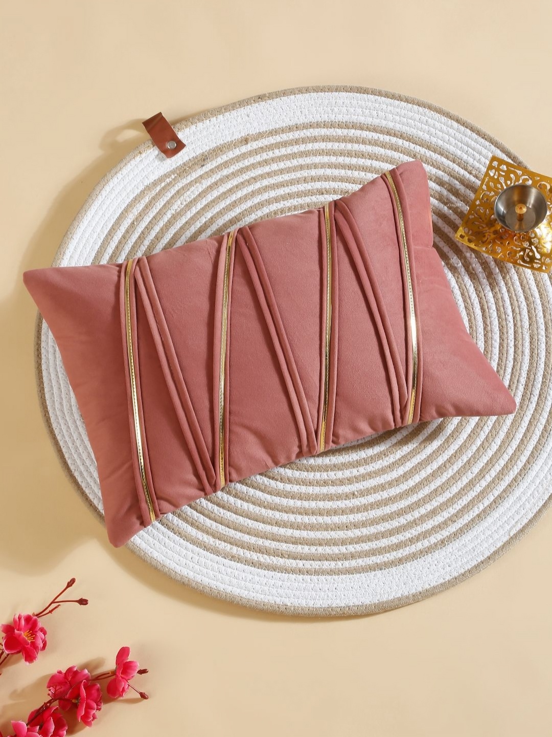 

HOSTA HOMES Peach Patch Striped Velvet Rectangle Cushion Covers