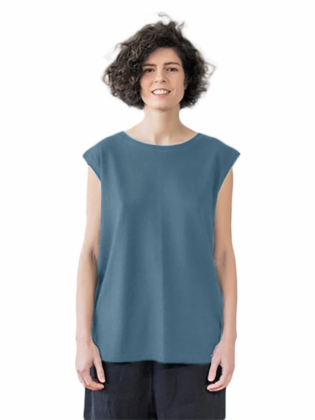 

NOTWILD Women Solid Round Neck Cotton T-shirt, Blue