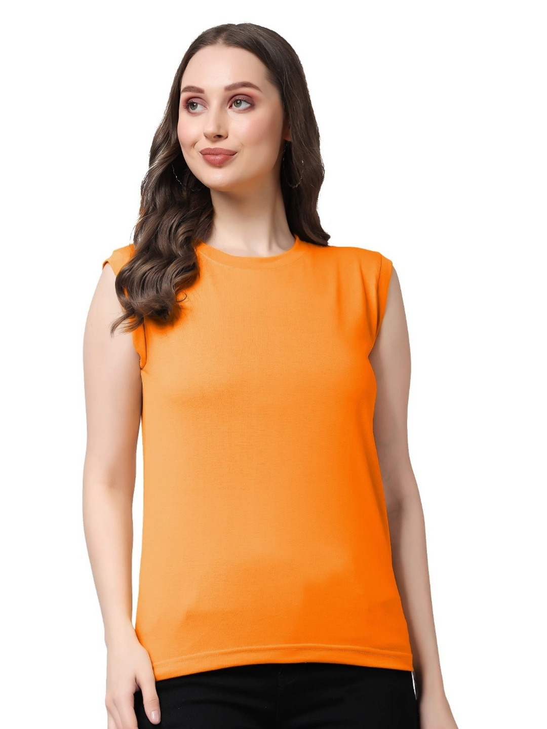 

NOTWILD Women Solid Round Neck Cotton Relaxed Fit T-shirt, Orange