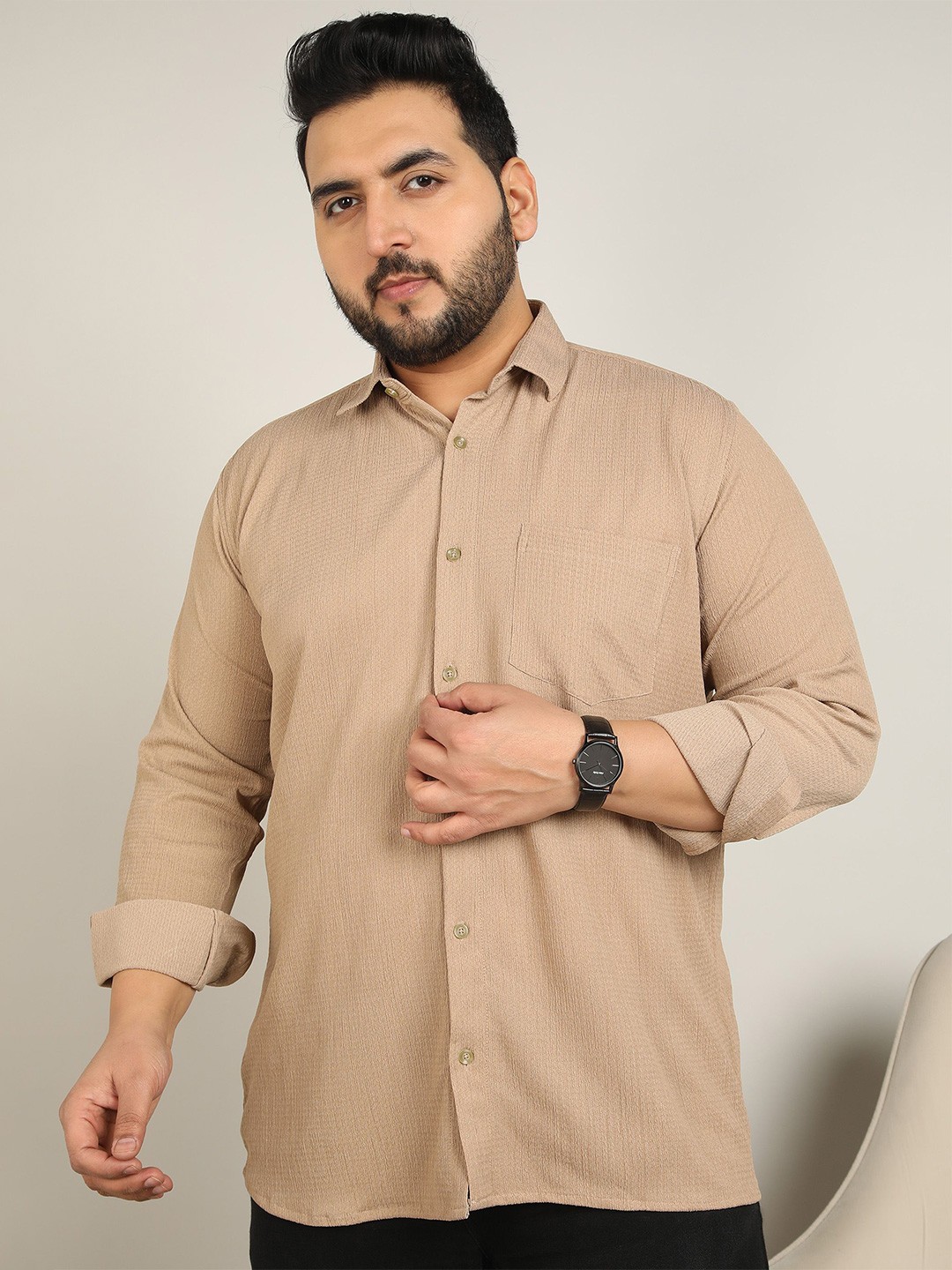

ADWYN PETER Men Classic Opaque Casual Shirt, Cream