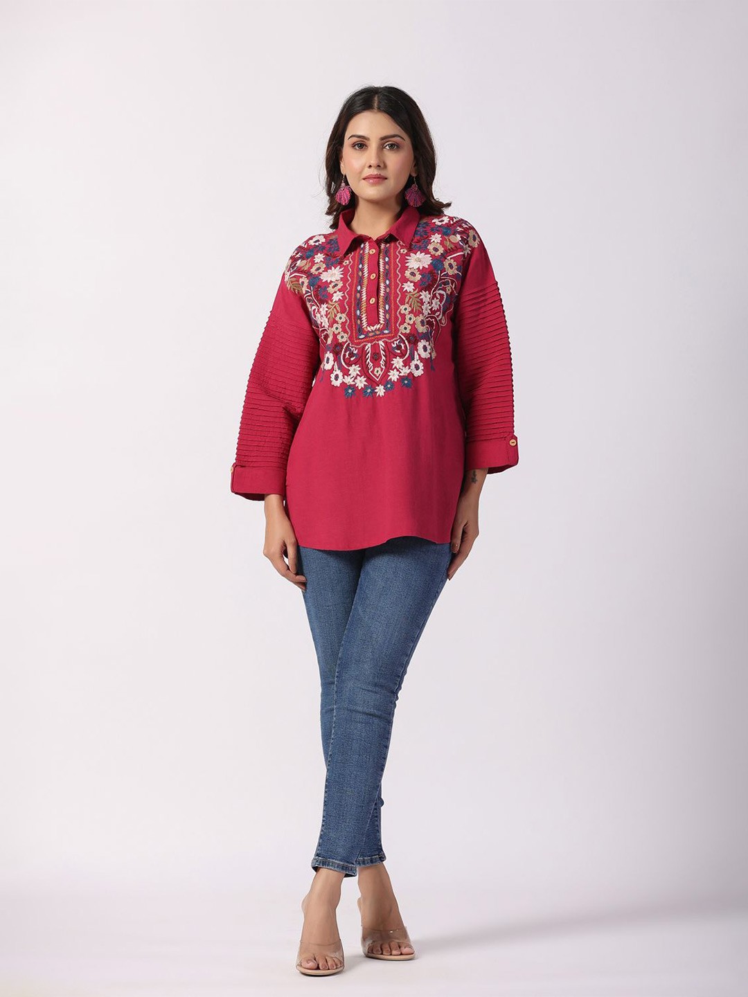 

STIL O STITCH Floral Embroidered Top, Red