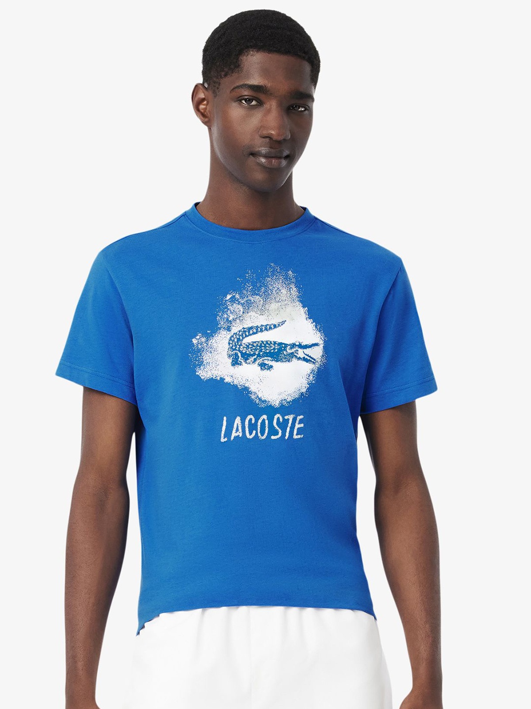 

Lacoste Men Printed Raw Edge T-shirt, Blue