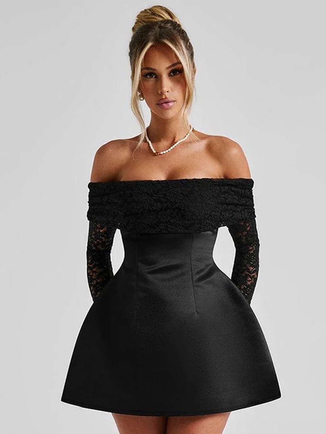 

LULU & SKY Off-Shoulder A-Line Mini Dress, Black