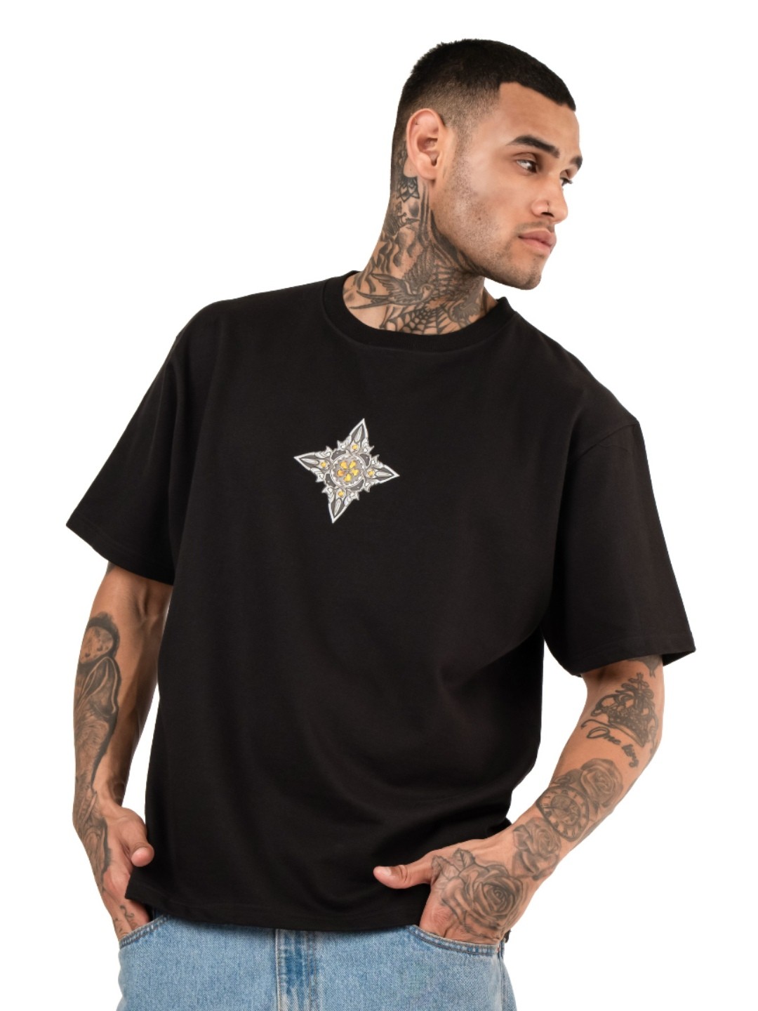 

RHINO CULT Men Graphic Printed Round Neck Cotton Oversized T-shirt, Black