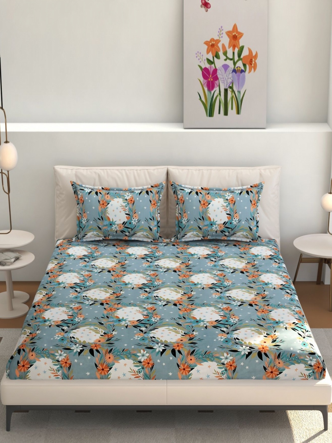 

CHHILAKIYA Multicoloured Floral 210 TC Queen Bedsheet with 2 Pillow Covers, Multi