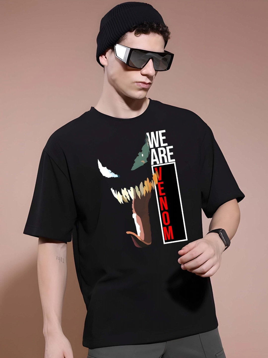 

Krimmple Men Drop-Shoulder Sleeves Pure Cotton T-shirt, Black
