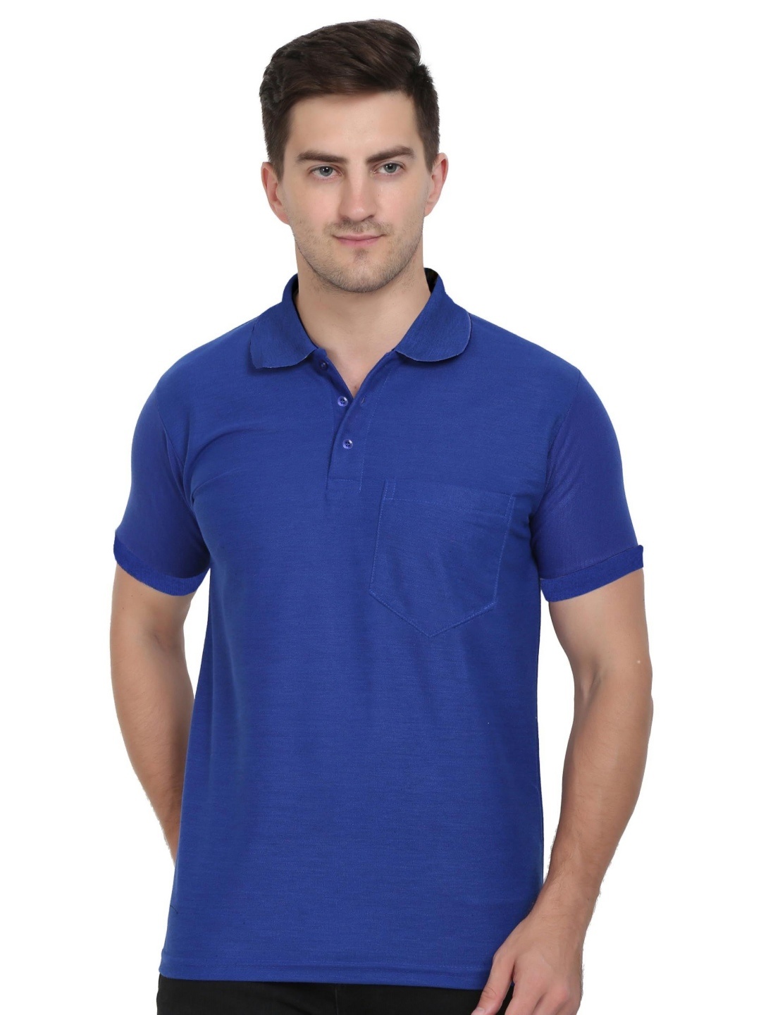 

SAIKSA FASHION Men Polo Collar Pockets T-shirt, Blue