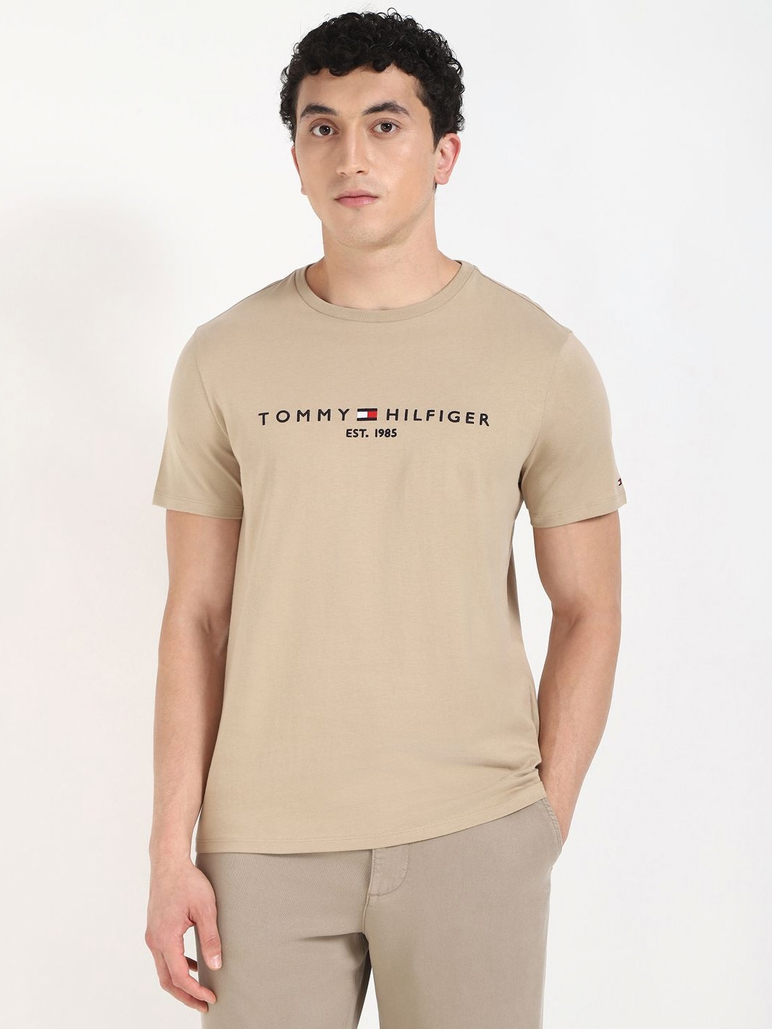 

Tommy Hilfiger Men Typography Printed T-shirt, Beige