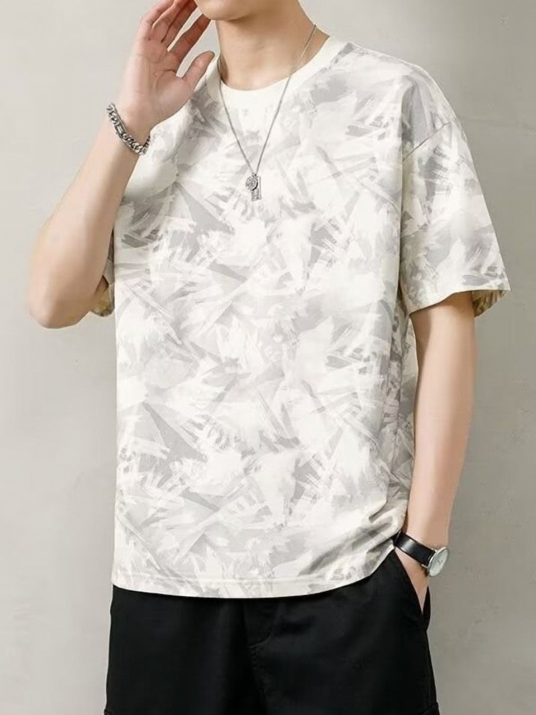 

StyleCast Men Abstract Printed Round Neck Silk T-shirt, White