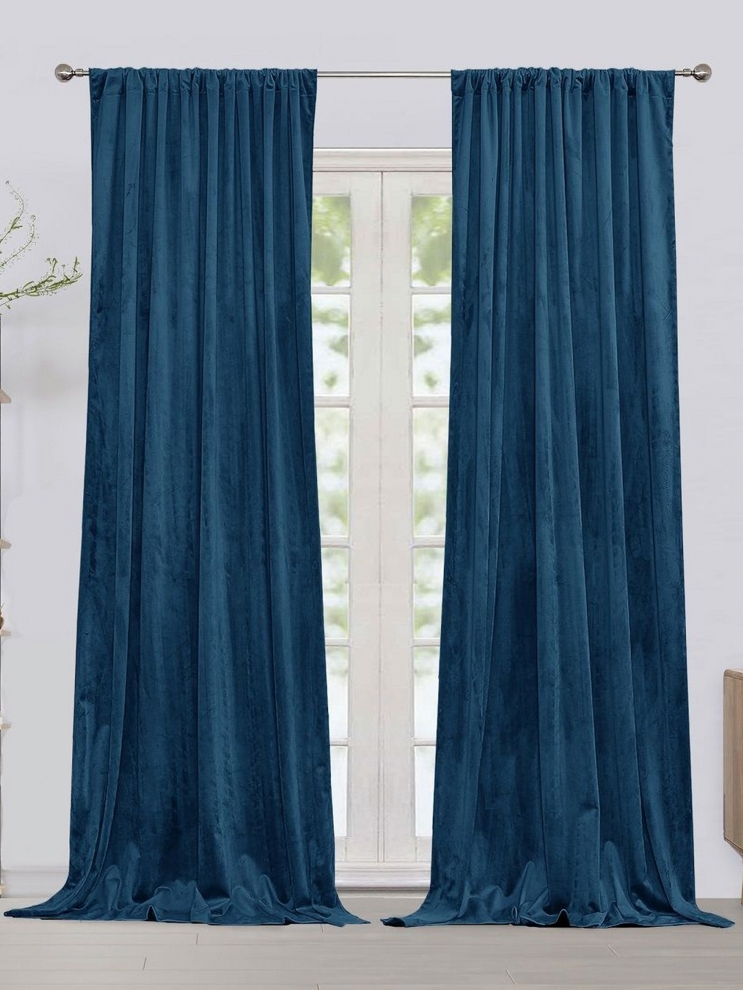

HOMEMONDE Blue 2 Pieces Velvet Room Darkening Window Curtains