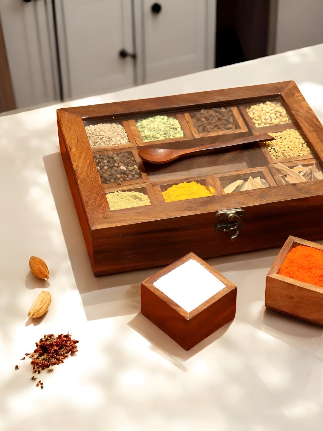 

Creation India Craft Brown Easy to Clean Wooden Spice Box