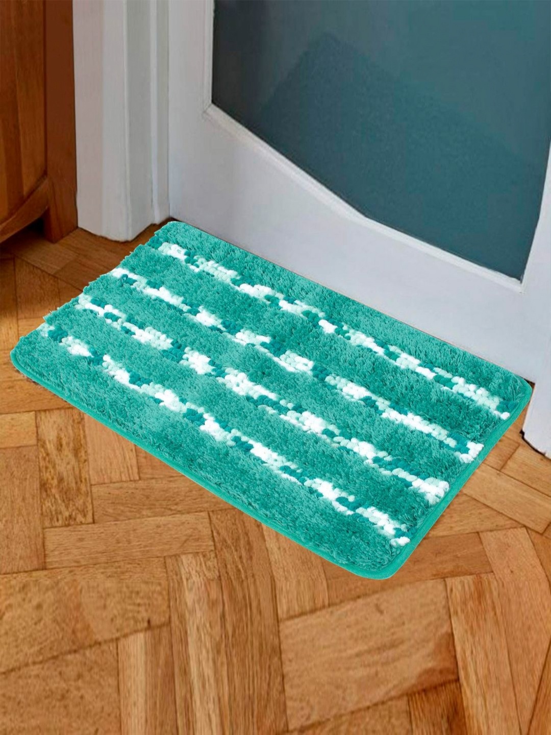 

HOKIPO Turquoise Blue & White Patterned Microfibre 2800 GSM Bath Rugs