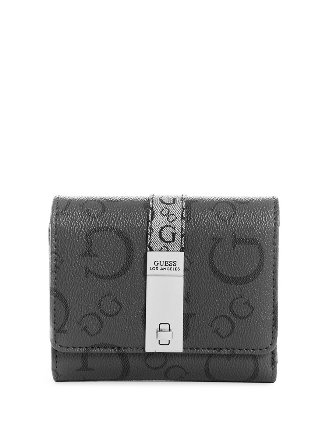

GUESS Women Printed PU Three Fold Wallet, Charcoal