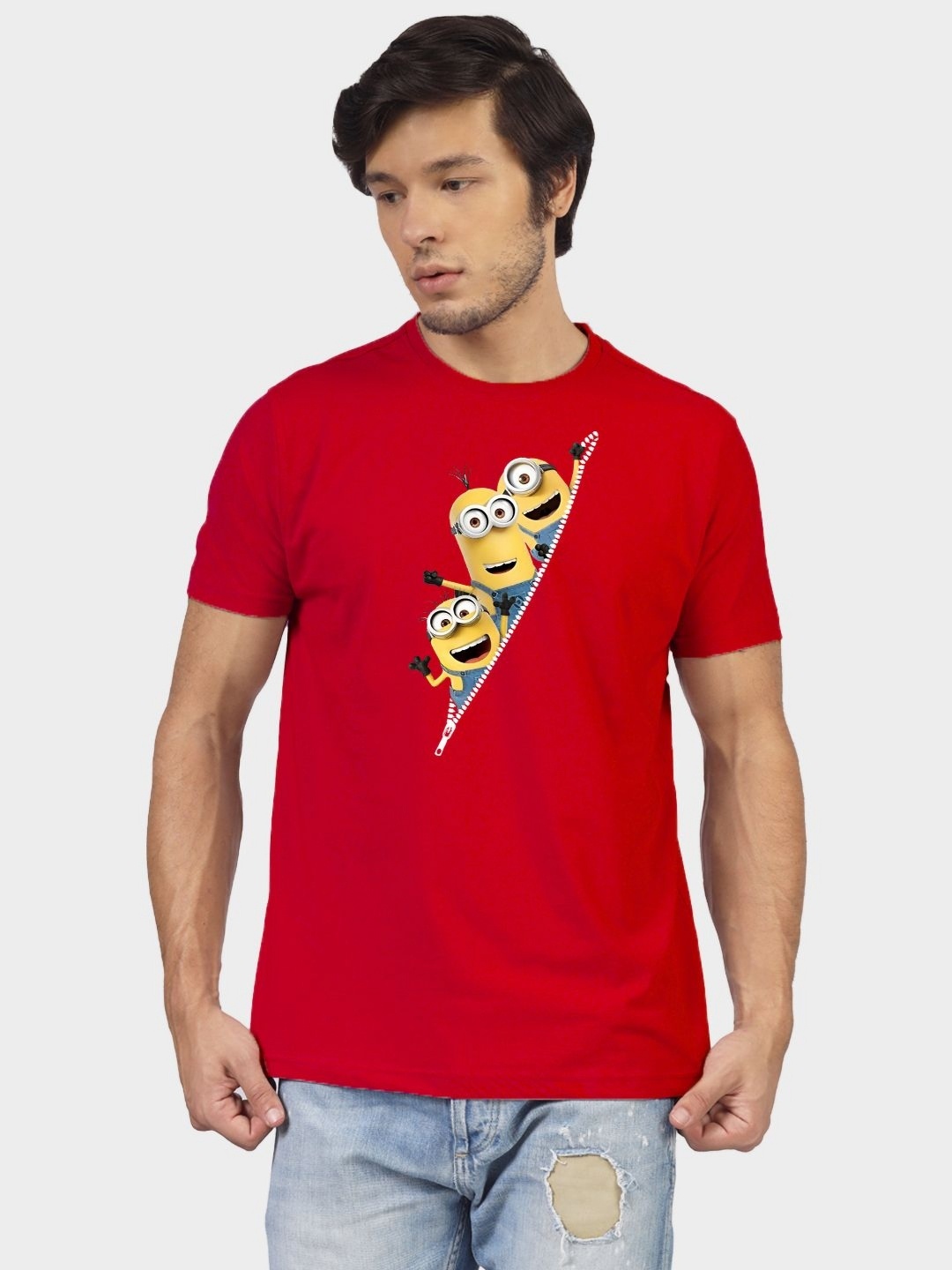 

Greylongg Men Minions Graphic Printed Round Neck Cotton T-shirt, Red